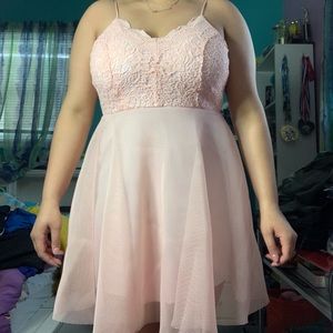 Pink Floral/Mesh Skater Dress